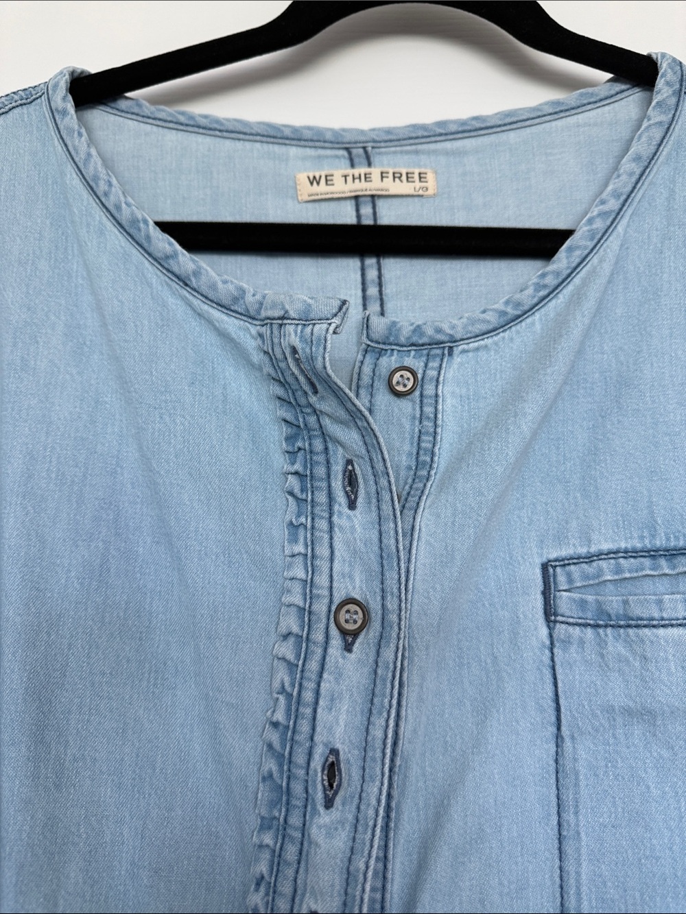 We The Free Light Wash Denim Henley Tunic Top - Picture 3 of 5